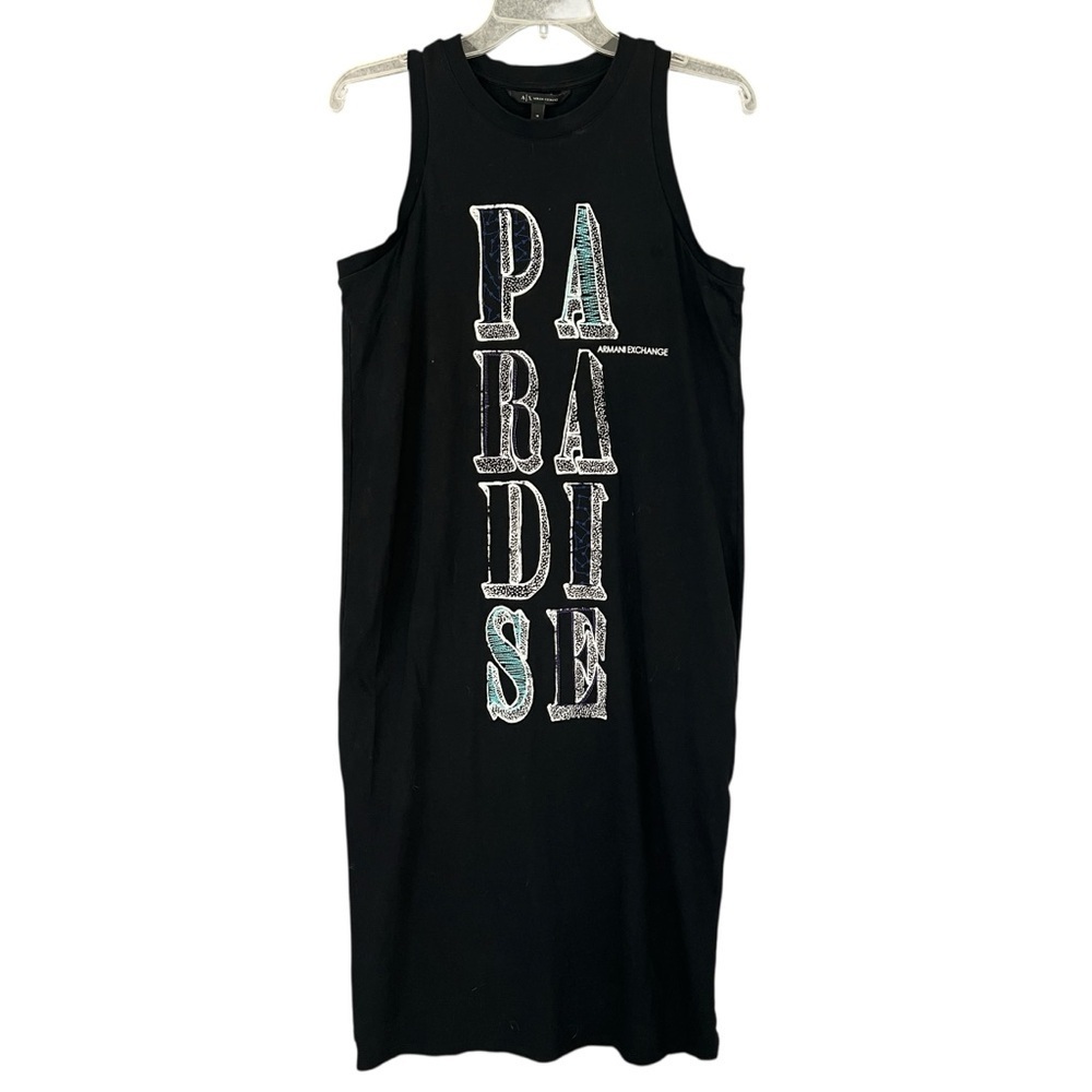 A/X ARMANI EXCHANGE Sleeveless Dress Embroidered Paradise Black Size Medium FLAW